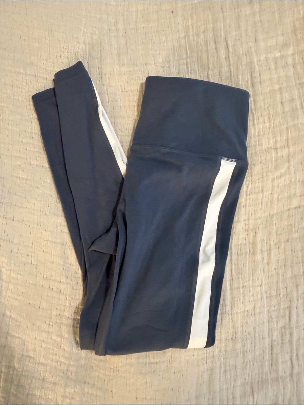 Athleta Navy Leggings with White Side Stripe for Kids